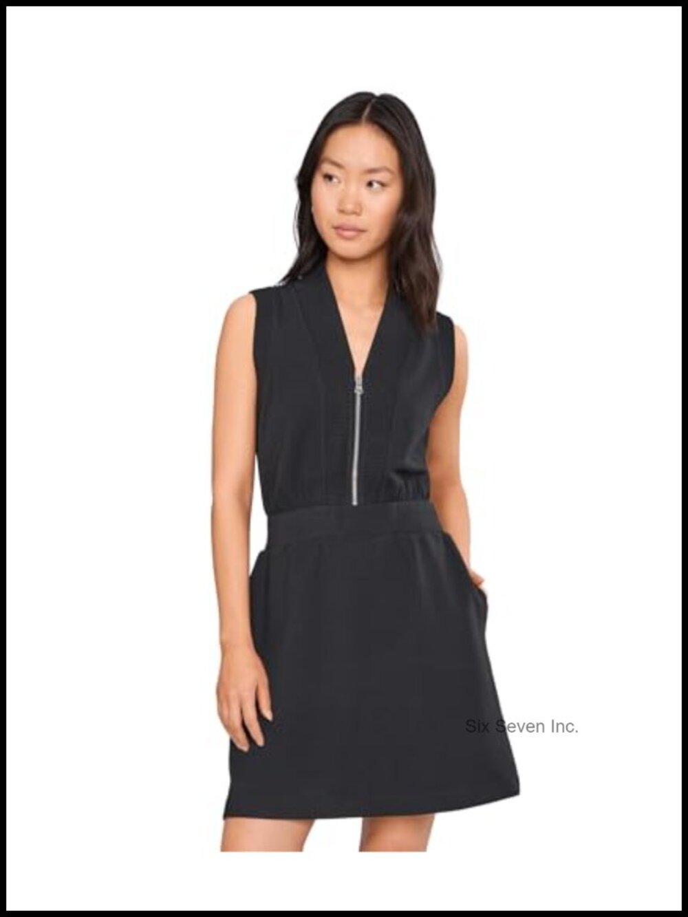 Half Zip A-Line Mini Dress Lightweight Stretch Jersey Sleeveless